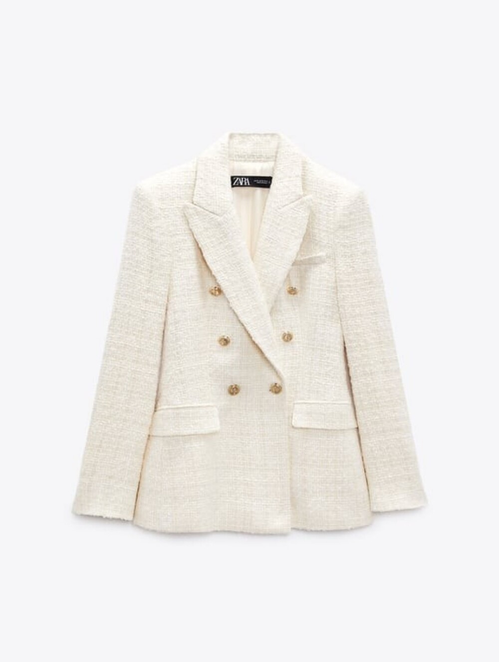 Zara White Tweed Double Breasted Blazer